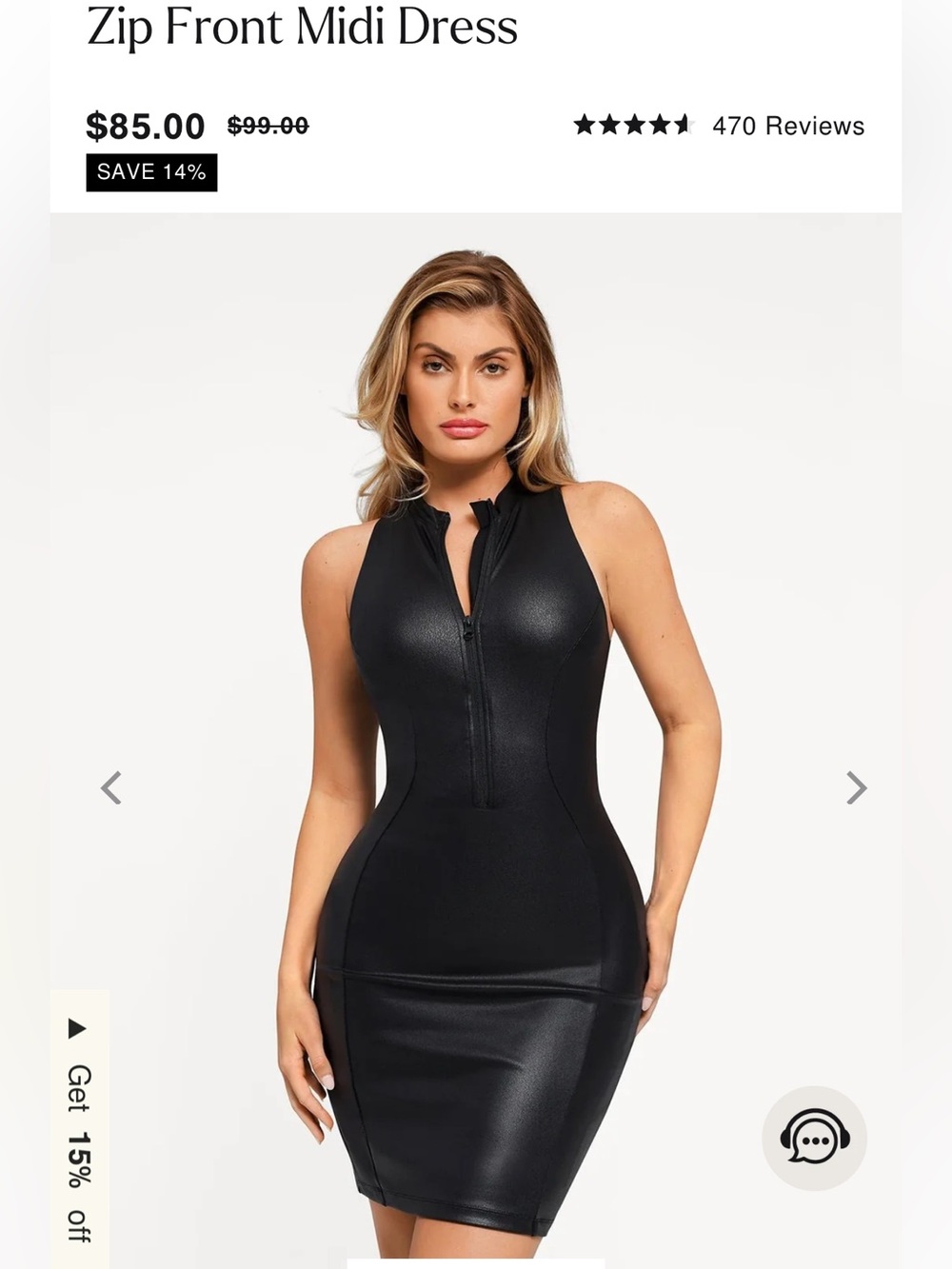 PopiLush faux leather Womenβs Black Sleeveless Zip Front Dress - size S